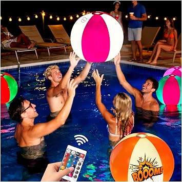 6 Pack 16" Light Up Beach Ball Pool Toys - 16 Lighting and 4 Modes LED Beach Ball with Remote Control,Suitable for Pool Game Summer Pool Party,Outdoor Family Games Red Green Orange Each 2 Pc