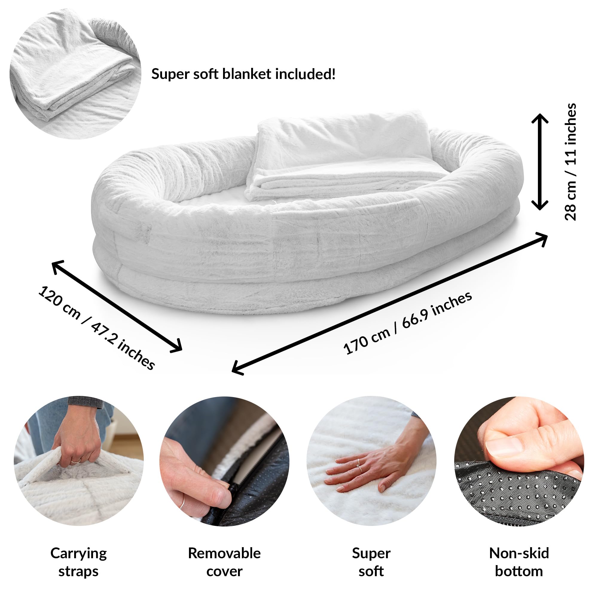 ODOXIA Hundebett für Menschen & Hunde | Riesiges Human Dog Bed für Menschen | Bequemes Hundebett in Menschengröße für Erwachsene | Decke Inklusive & Abnehmbarer Bezug