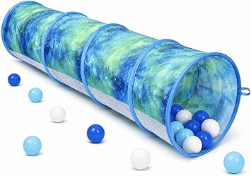 Kids Play Tunnel 6FT Long Ocean Blue Pop Up Crawl Tube with Carry Bag, Breathable Mesh Panels, Foldable Indoor Outdoor Sensory Play for Toddlers Boys Girls