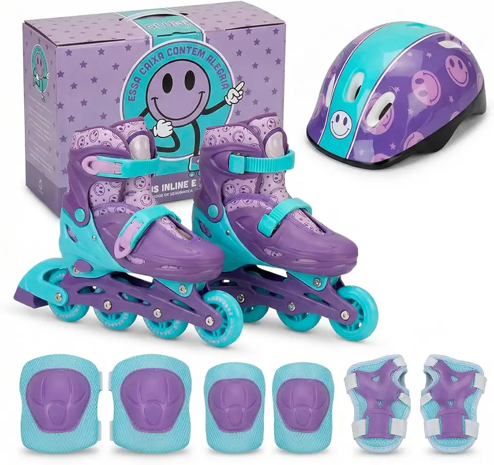 Patins Infantil 2 Em 1 Ajustável Inline Trilne Kit Proteção 32 A 35 Smile