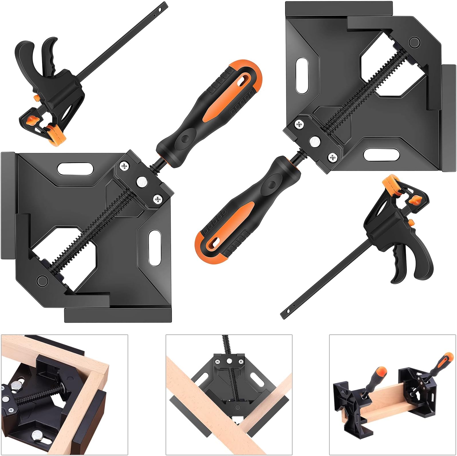 NAYE Corner Clamp,Right Angle Clamp 90 Degree Positioning Square Holder,Woodworking Carpenter Tool Set with 4" Bar Clamps for Face Frame,Boxes,Door,Cabinet