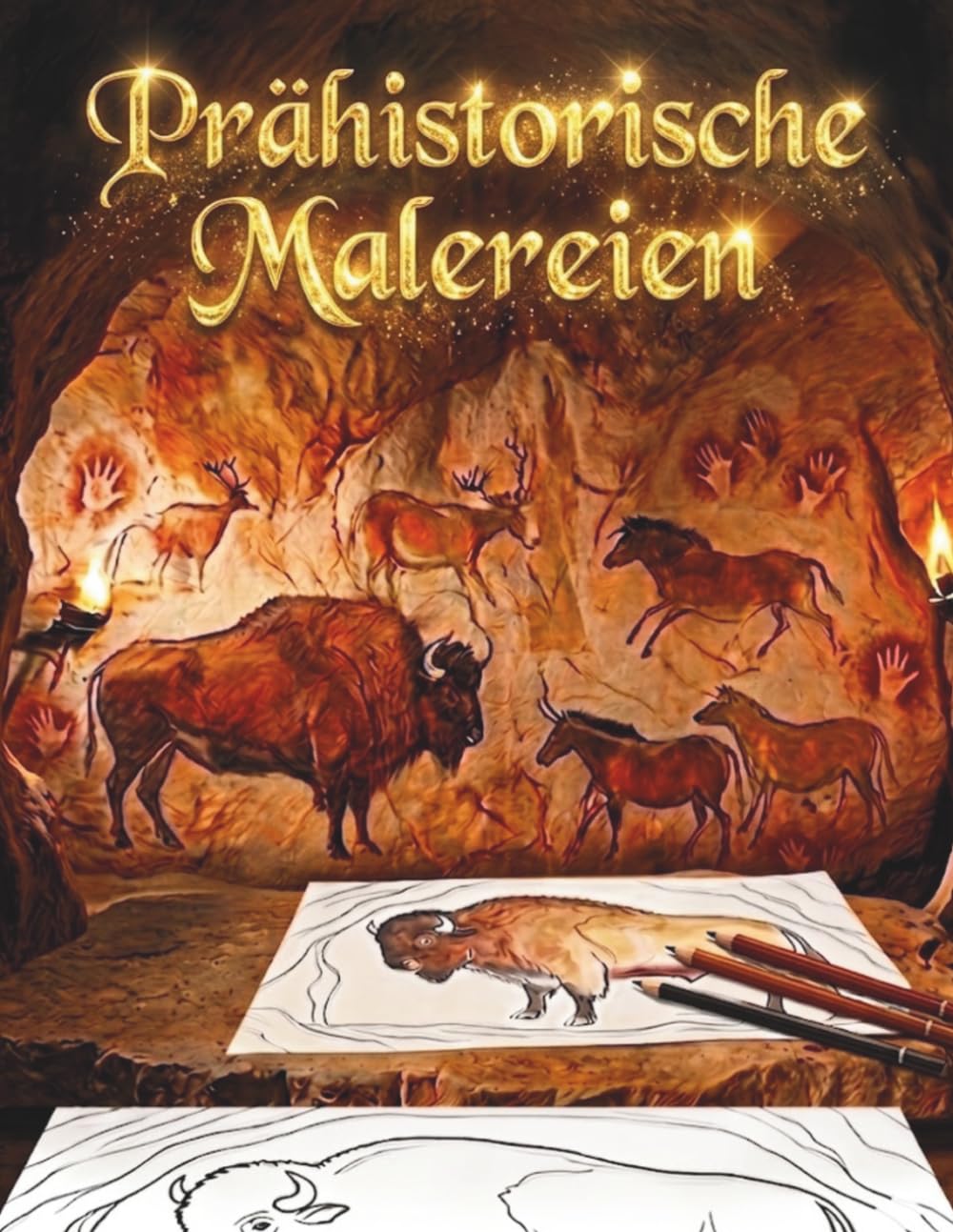 Prähistorische Malereien: Malbuch mit prähistorischer Höhlenkunst: Bilder, inspiriert von den Malereien von Altamira, Lascaux und Chauvet, für Erwachsene und Kinder.