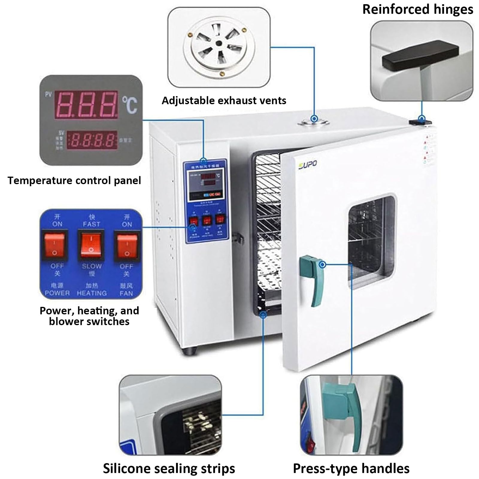 Estufa De Secado Inteligente con Pantalla Digital, Calefacción Eléctrica, Estufa De Secado De Laboratorio A Temperatura Constante, Secadora Industrial De 50-250 ℃, Horno De Laboratorio