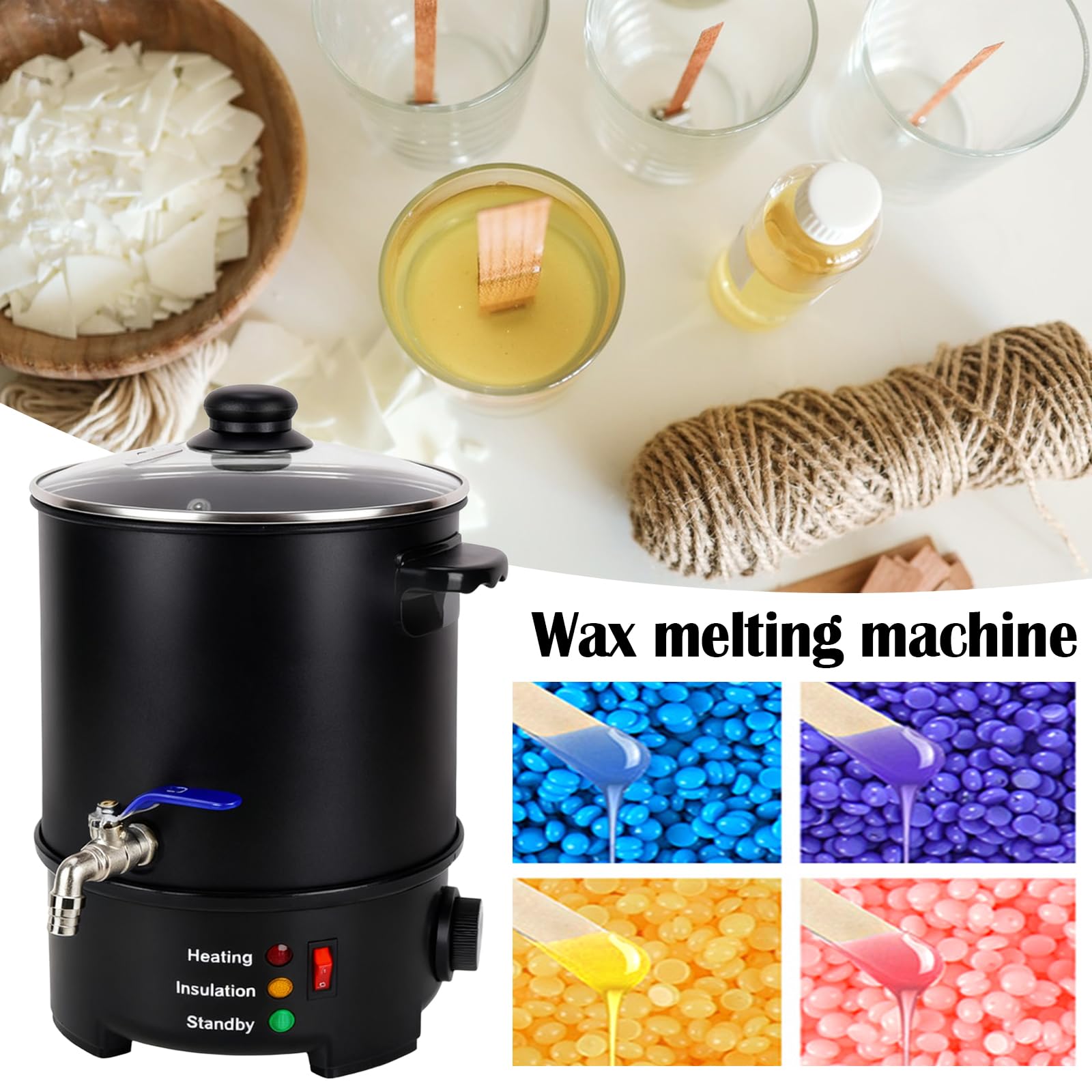 Aisny Fusor de Cera para Velas 6L, Crisol de Cera para Hacer Velas Crisol de Velas 1000W Juego de Vertido de Vela con Grifo para Verter Vela y Controlador de Temperatura para Verter