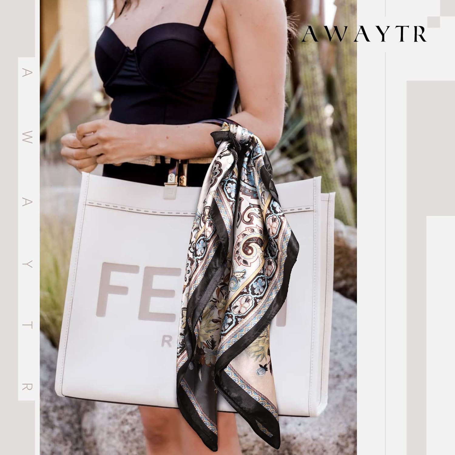 AWAYTR 35” Large Square Satin Head Scarf - 3Pcs Satin Hair Scarves Silk Bandana Scarf Headscarf Silk Feeling Scarf for Women - Image 8