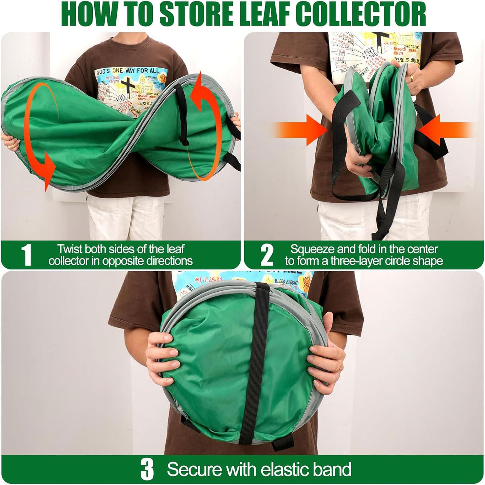 3X Bolsas para Hojas,Bolsas de Basura de jardín,80 galones,con 4 Asas,Resistentes al Agua,Resistente a Los Rayos UV,Reutilizables,Plegables,para residuos de jardín,césped,Hojas