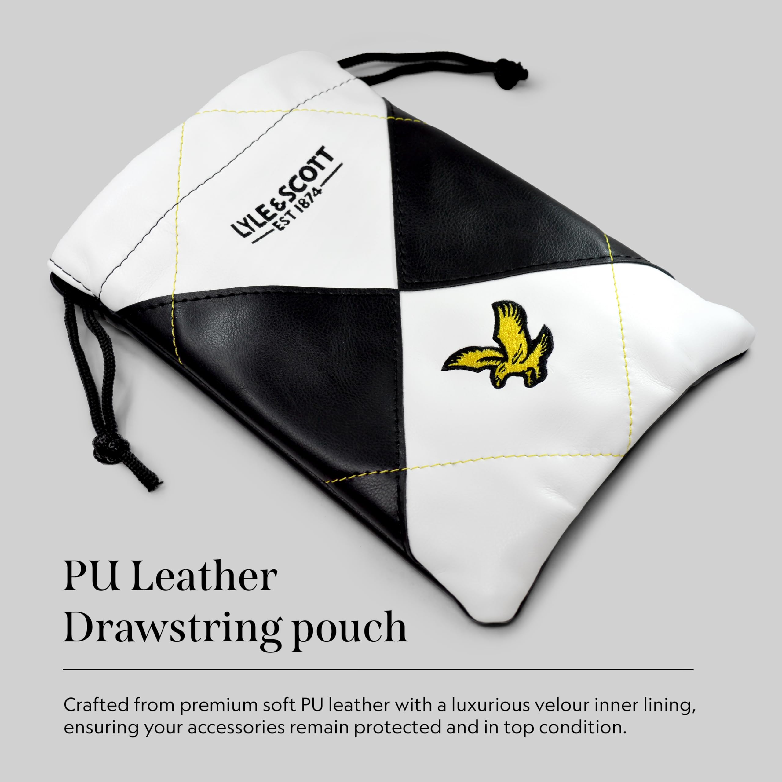 Lyle And Scott Argyle Links Pouch Gift Set – Custodia Deluxe in Pelle con Fodera in Velluto, Regalo Perfetto per Il Campo da Golf, Include Accessori da Golf: Tee in Legno, marcatore per Palline,