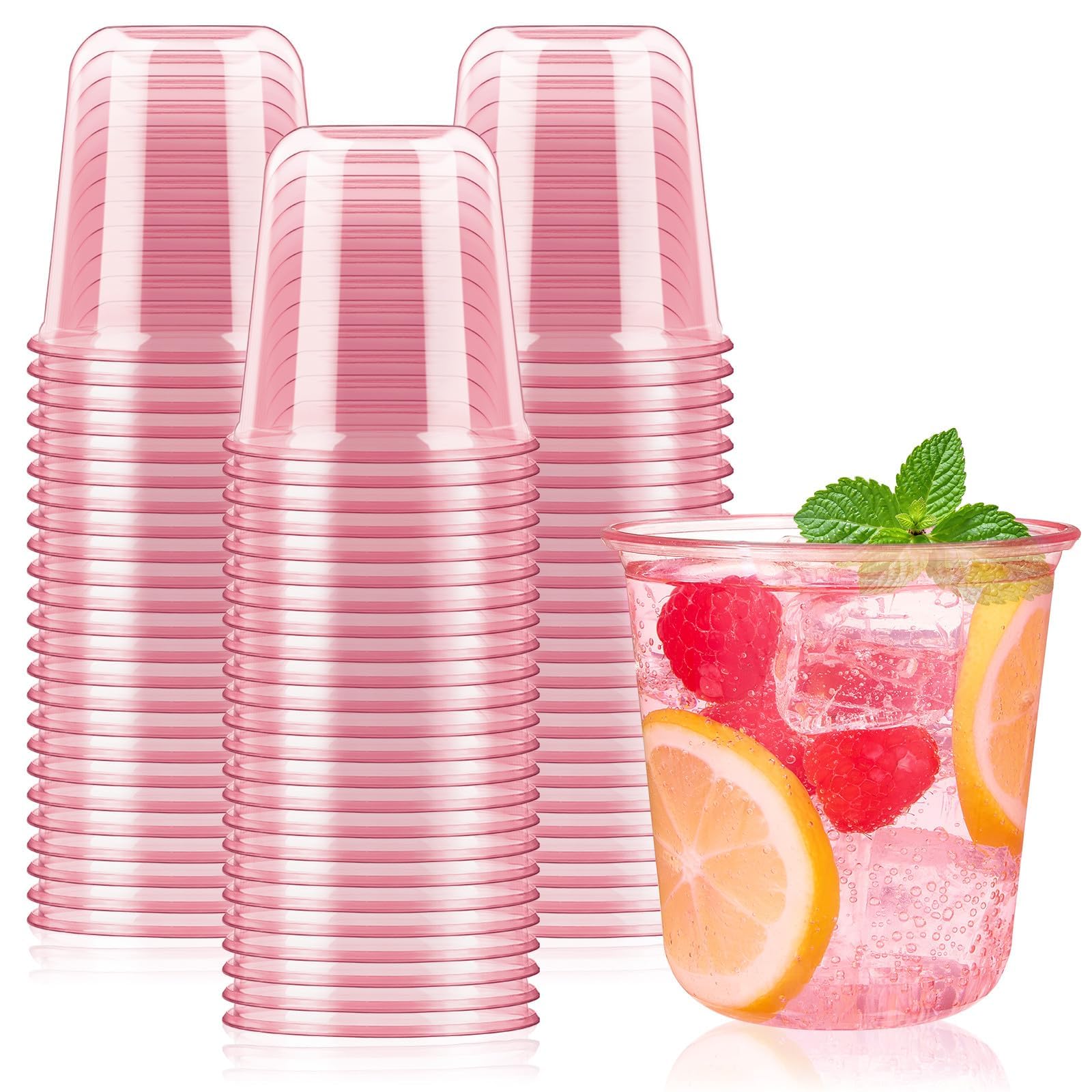 niCWhite 50pcs Pink Plastic Cups, 12OZ Reusable Pink Party Cups Stemless Cocktail Wine Glasses Cute Plastic Cups Cold Drinking Cups for Birthday, Wedding, Valentines, Christmas, Bridal Shower