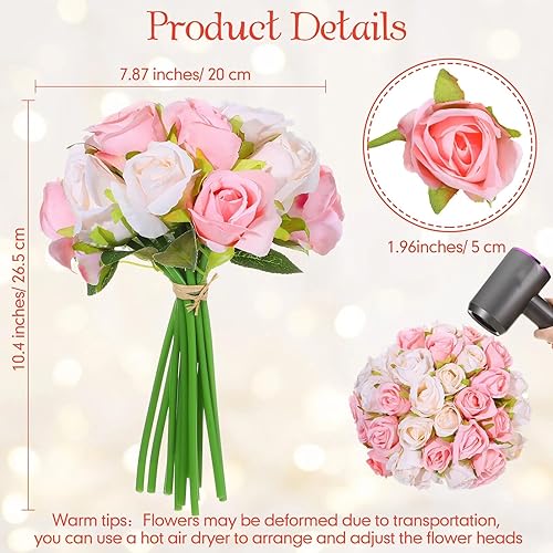 Miniatura 2 de Tigeen 96 cabezas, 8 ramos de rosas artificiales, ramo de flores con tallos, rosas falsas, arreglos florales de boda, centro de mesa para el hogar,