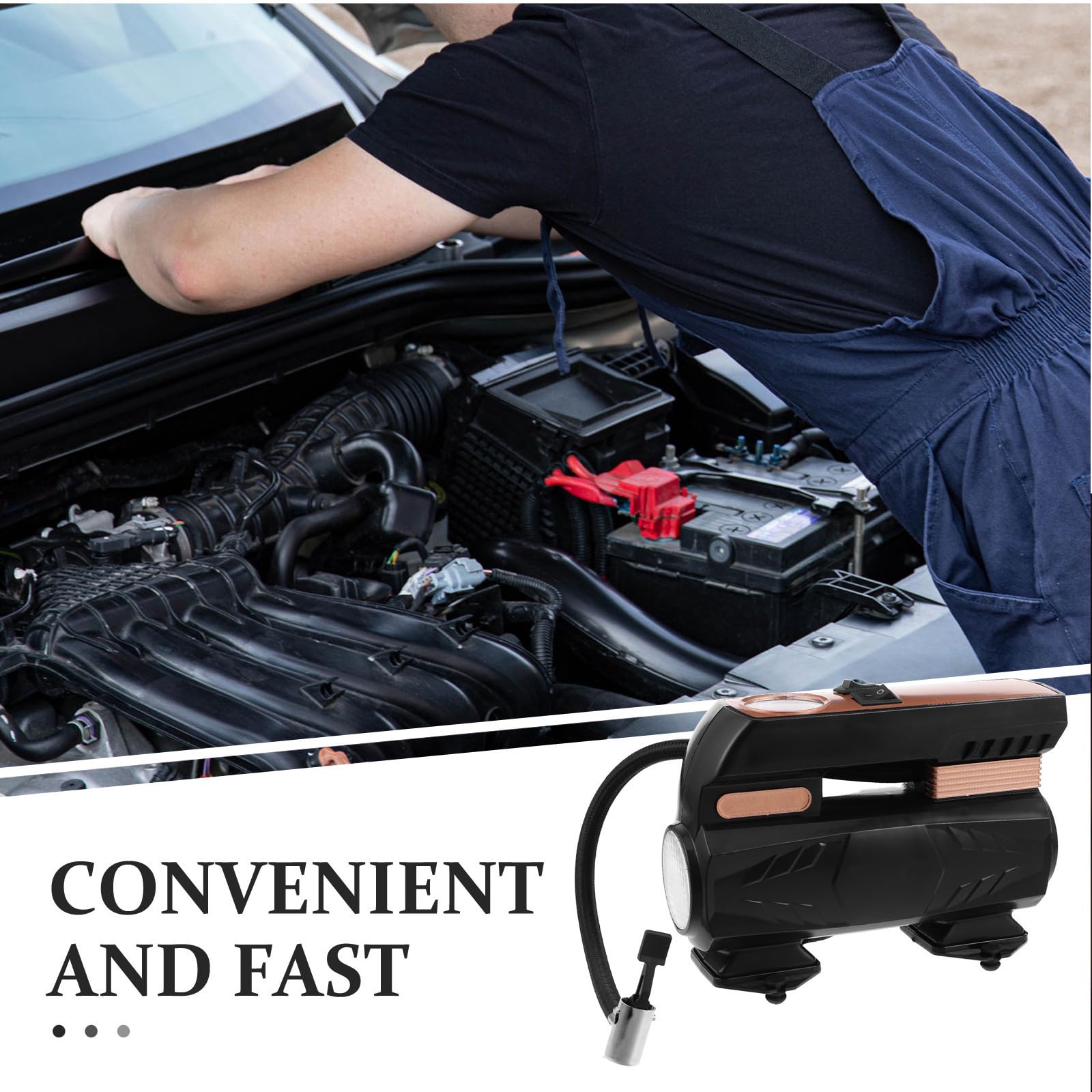 Compressore Portatile 12v per Auto e Moto, Gonfiaggio Automatico Abs