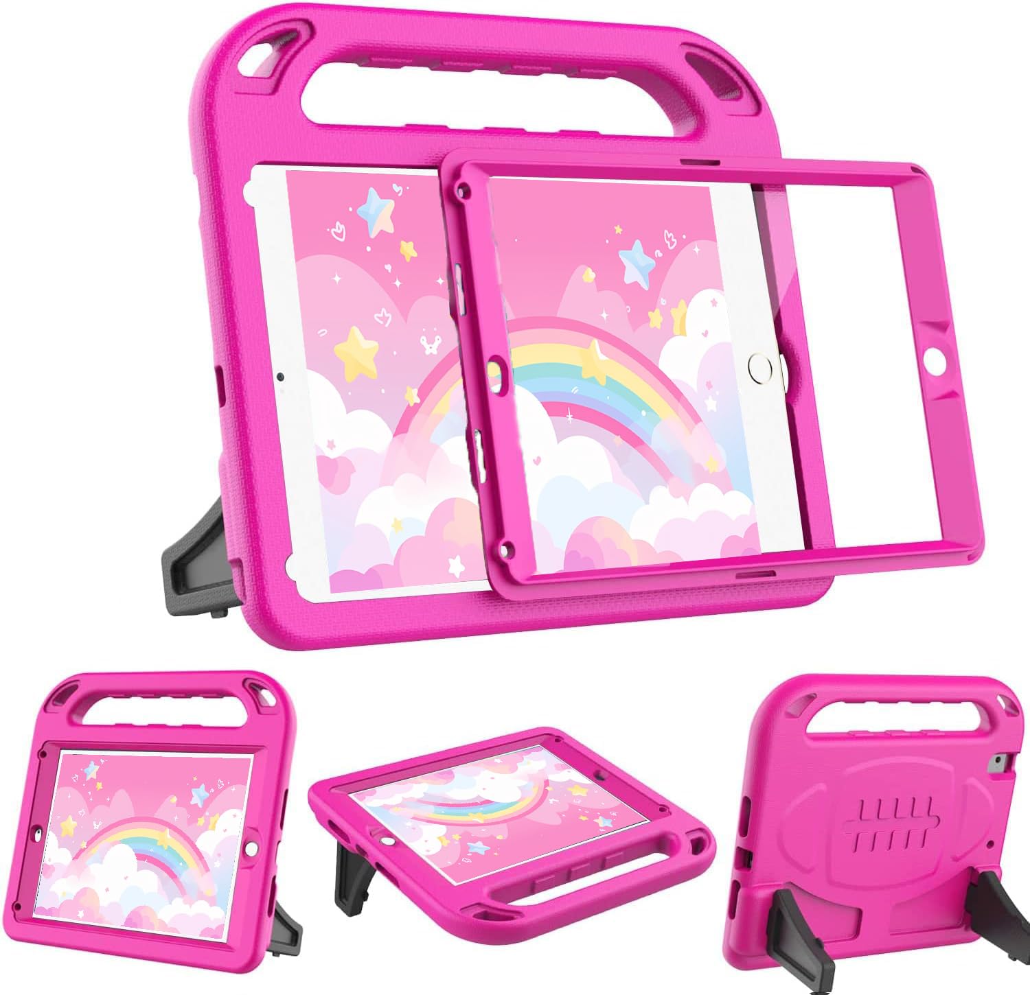 BMOUO Kids Case for iPad 9.7 2018/2017/iPad Air 2/1/Pro 9.7, iPad 6th/5th Generation Case for Kids, Built-in Screen Protector, Shockproof Handle Convertible Stand Case for iPad 6th/5th Gen 9.7 inch, Rose