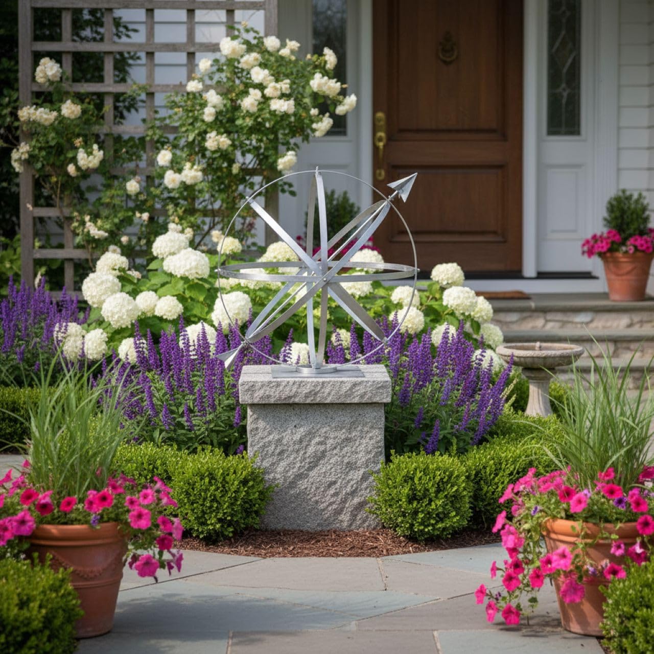 26 Inch Decorative Sundial Armillary - Brushed Aluminum