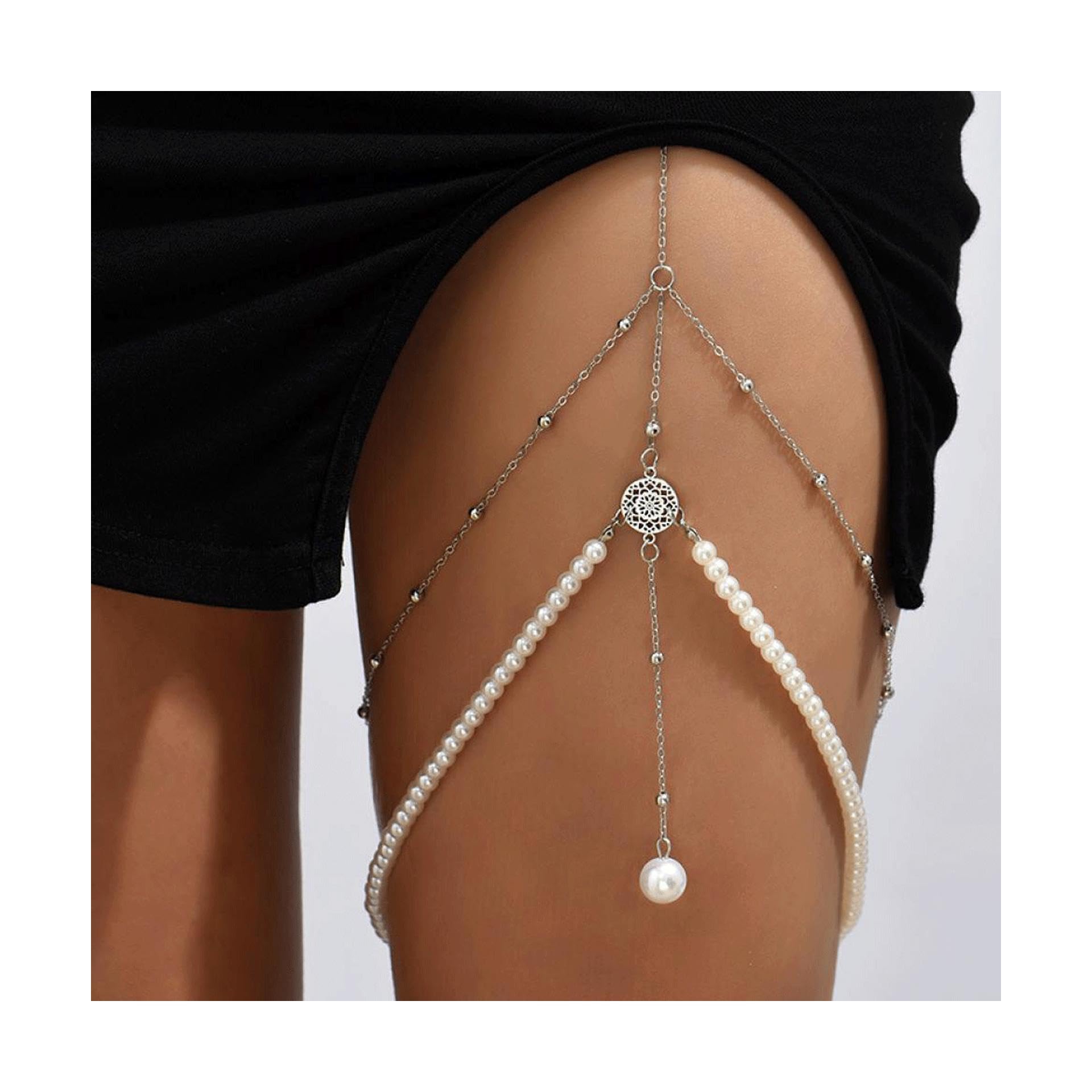 Catena con Ciondolo, Strass Lucidi, Catena per Coscia E Gamba, Donna, Catena per Corpo Sexy, Imbracatura per Coscia E Gamba, Gioielli da Spiaggia, Catene per Gambe,A