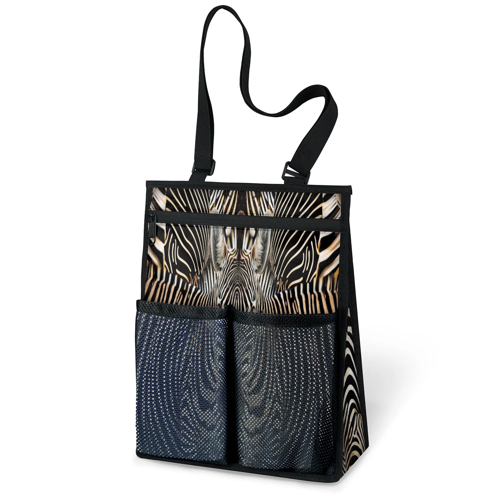 Ourtheme Zebra Print Stripes Portable Shower Bag for Travel Gym Camp Beach Tote Shower Caddy Bags Hanging Toiletry