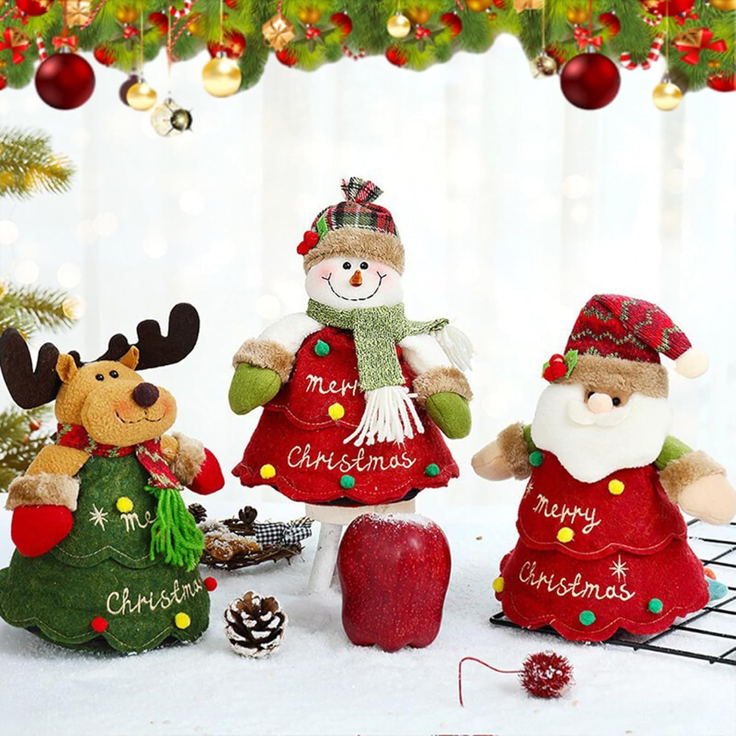 Christmas Gifts Bags Zipper Design, 2026 New Reusable Christmas Zipper Gift Bags, Thickened Felt Material, For Packaging Of Apples, Candies, Small Toys And Gifts (3PCS-A)