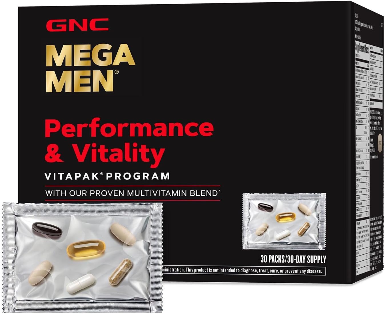 Mega Men Performance and Vitality Vitapak Program, Convenient Complete Nutrition, 5 Products in 1 Packet, Circulation, Blood Flow, Prostate Health, Stronger Drive, 30 Packs