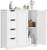 Yaheetech White Wooden Bathroom Floor Cabinet with 4 Drawers & Double Doors - Freestanding Storage Organizer for Entryway & Bath