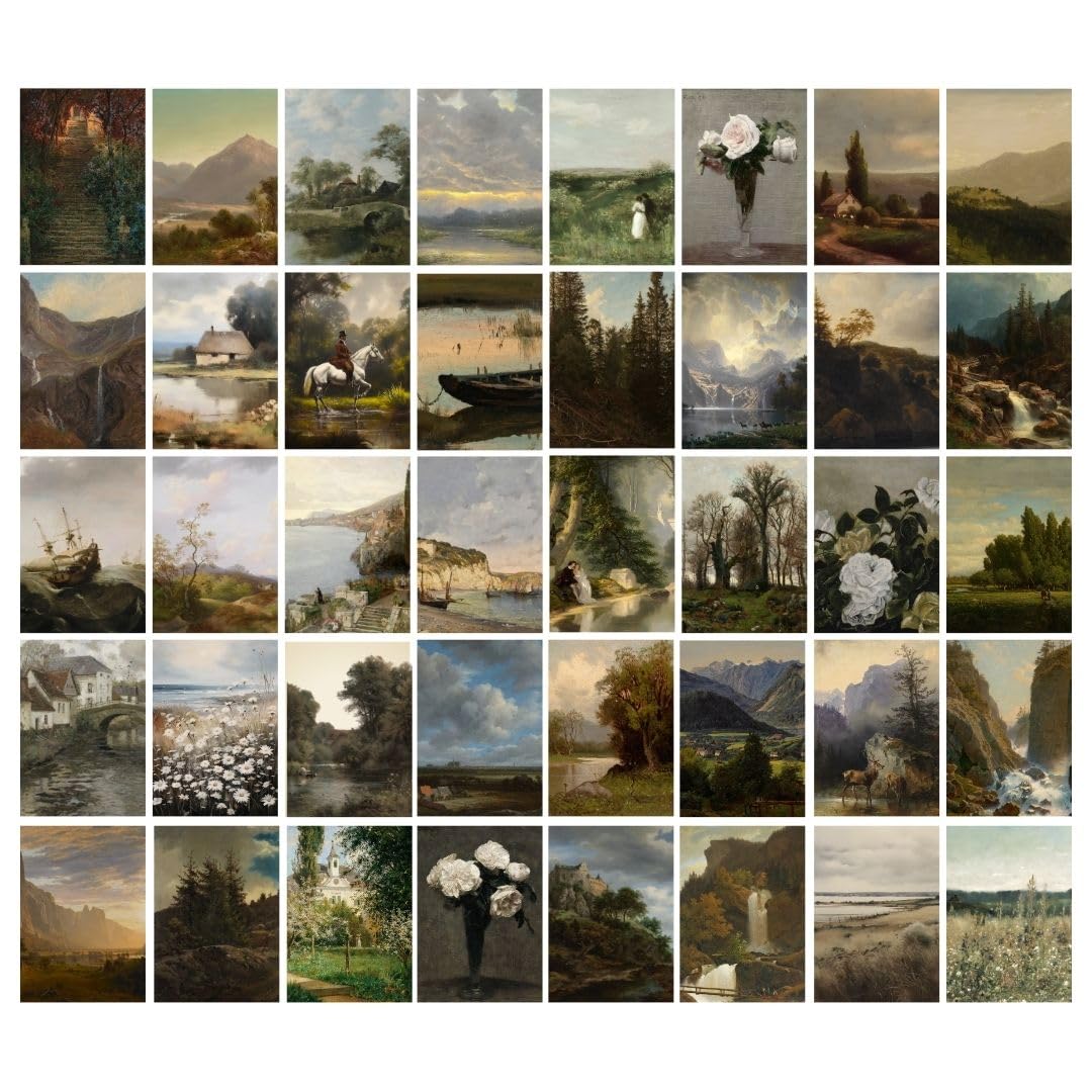 Set of 40 Vintage Landscape Art Prints – Aesthetic Gallery Wall Kit (15x10 cm Each) | Retro Nature Painting Postcards | European Landscape Posters for Wall Décor | Cottagecore Art for Room, Study, Living Room (A_024)-image-27
