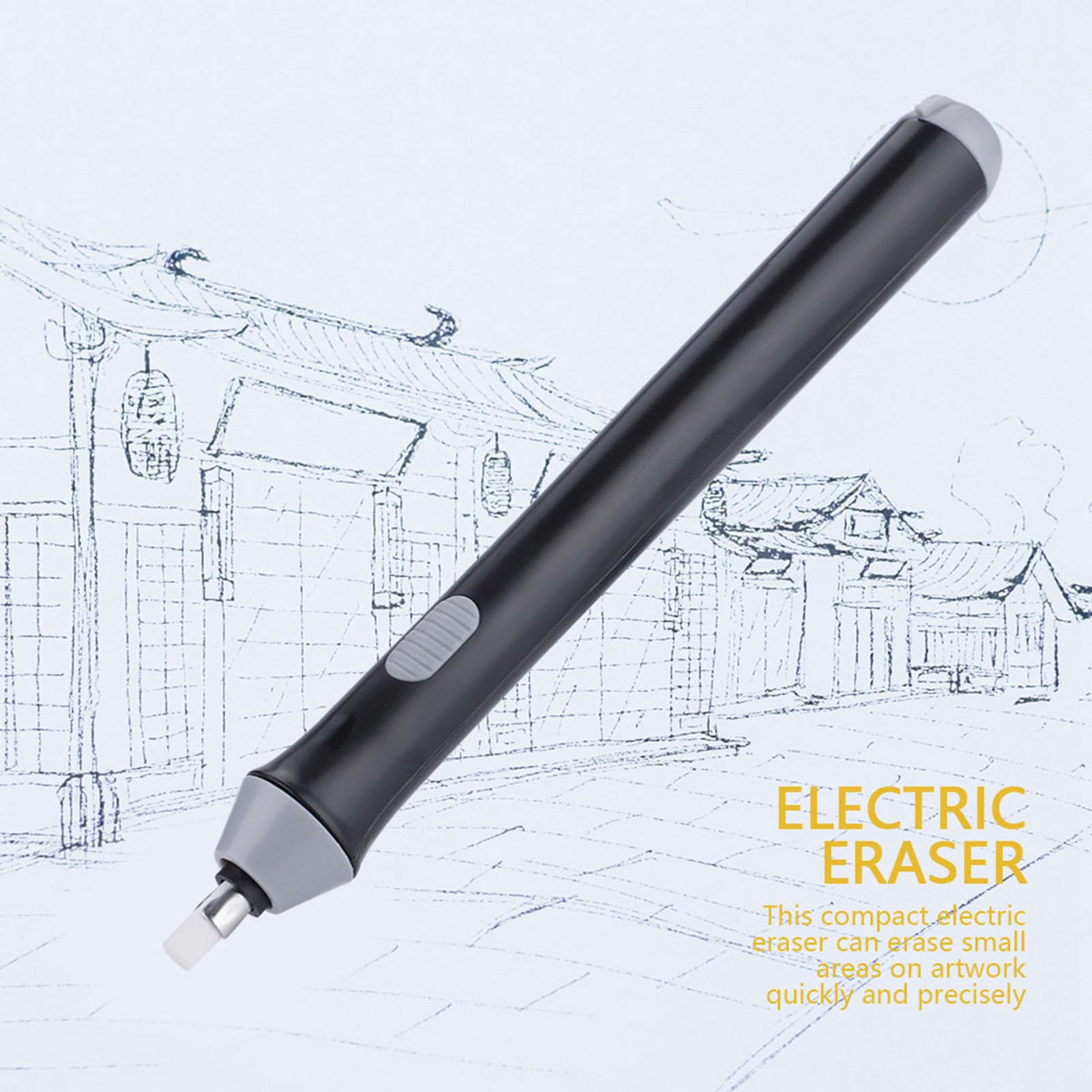 Borrador eléctrico, borrador eléctrico para dibujar, borradores eléctricos con 22 gomas de borrar para escritura diaria, dibujo, diseño industrial (negro)