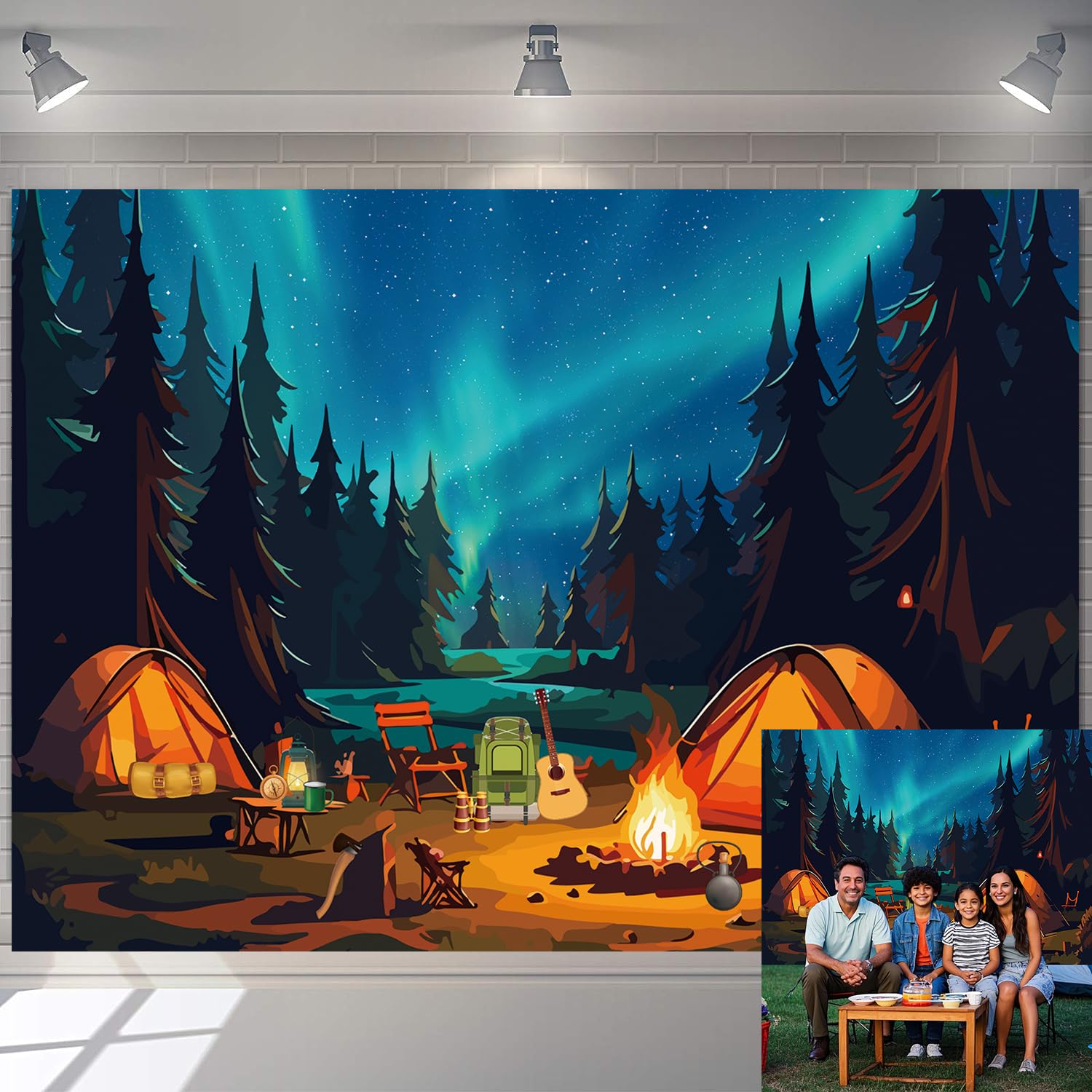 Forest Night Scene Camping Backdrop Adventure Theme Photography Background Happy Camper Banner Campfire Party Decorations Supplies for Adults Kids