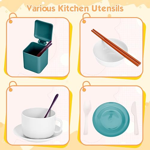 Miniatura 7 de 56 piezas de mini accesorios de cocina para niños, juego de cocina de simulación con utensilios de cocina, vajilla y 2 juegos de frutas, regalo de