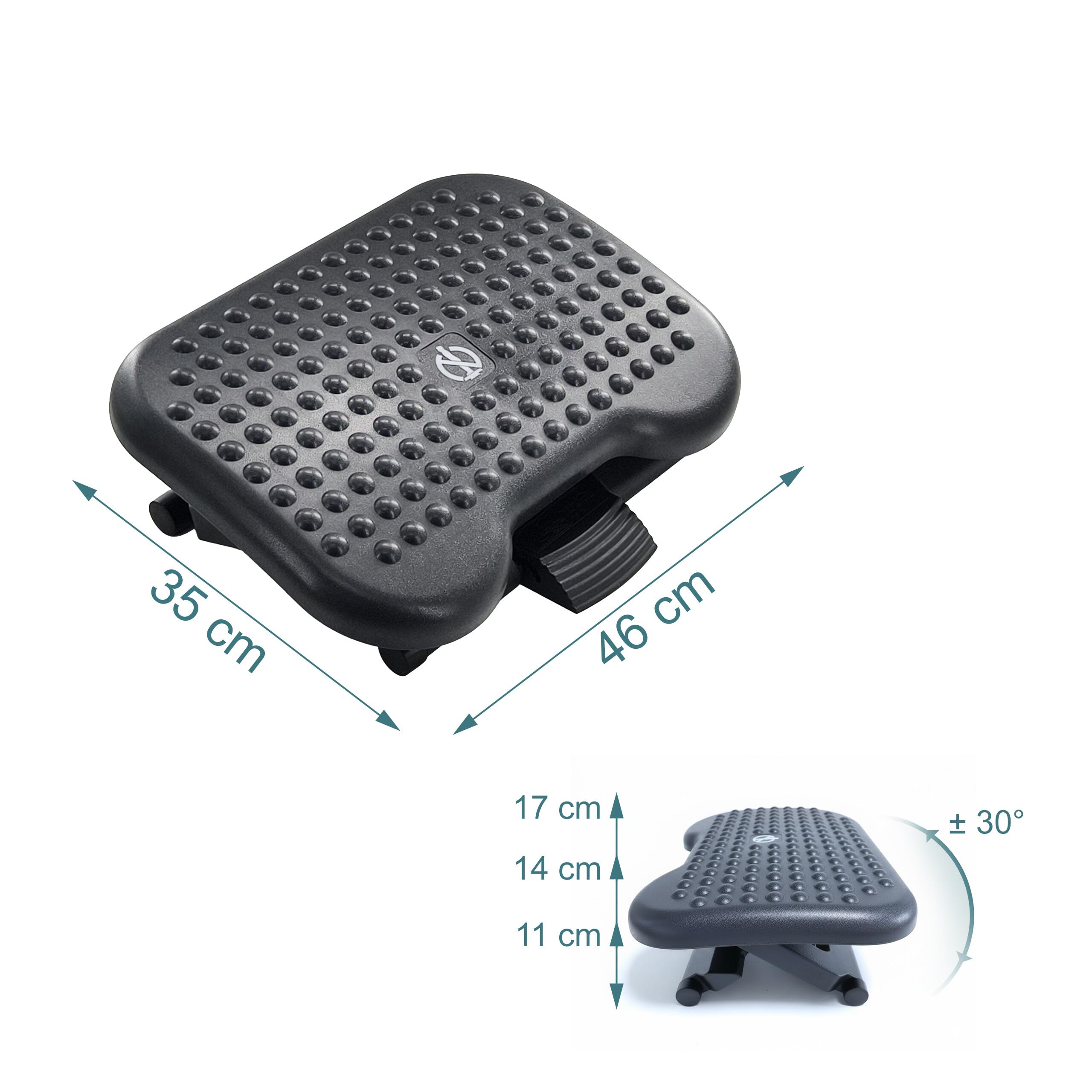Relaxdays Podnóżek biurkowy, 3-stopniowa regulacja wysokości, pochylenie, funkcja masażu, ergonomiczny podnóżek, czarny