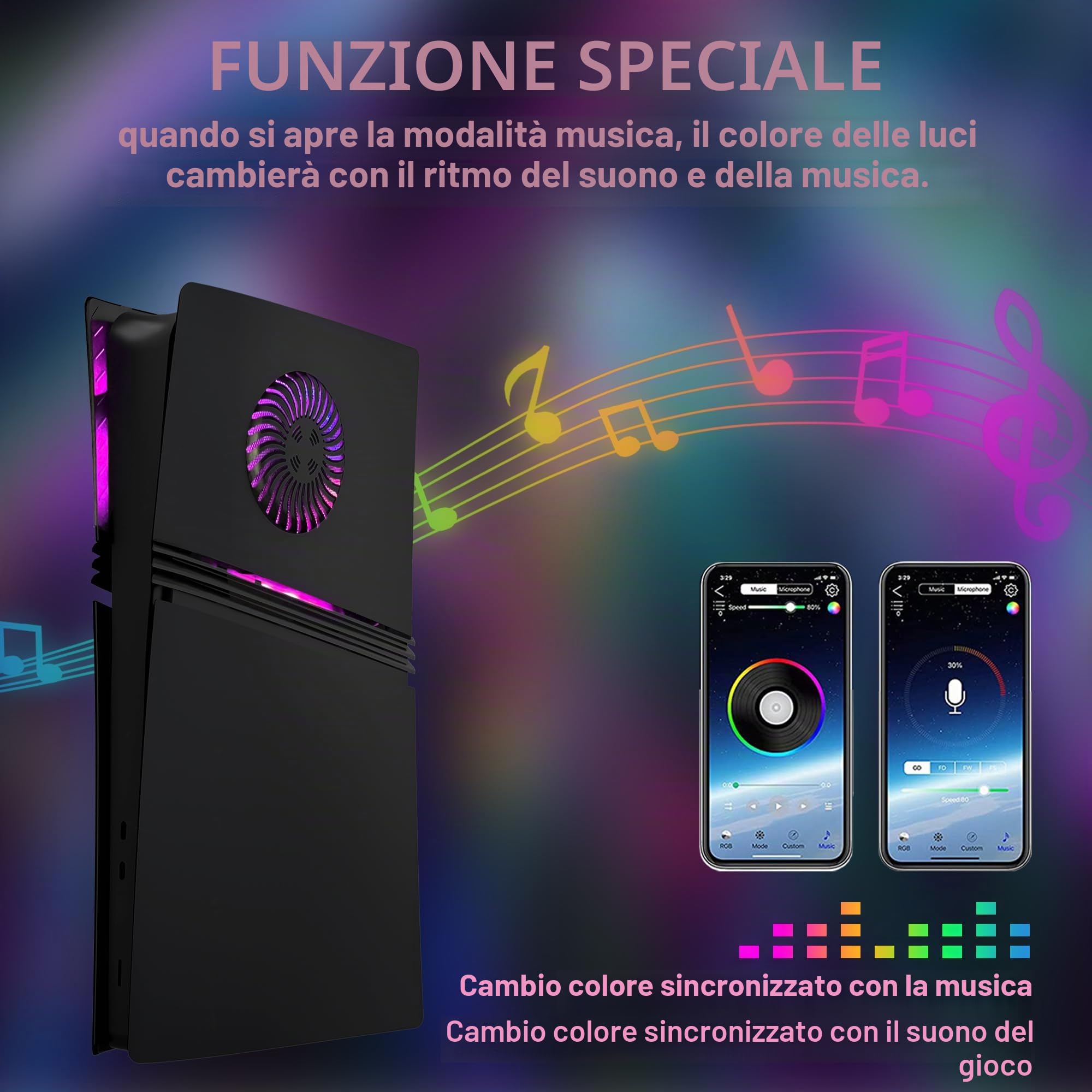 Faceplate per P5 Pro Digital Edition con strisce luminose RGB e filtro antipolvere DOBEWINGDELOU anello di luce con 400+ effetti LED e aperture di raffreddamento per console
