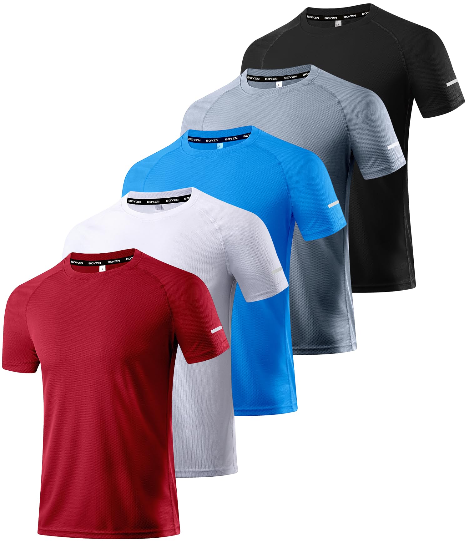 Boyzn Men’s Sports T-Shirts Pack of 1, 3 or 5, Short-Sleeved Functional Running Top, Quick-Drying, Breathable Sports Shirt, for Summer Fitness, Training, Hiking, Running, Workout, Bodybuilding