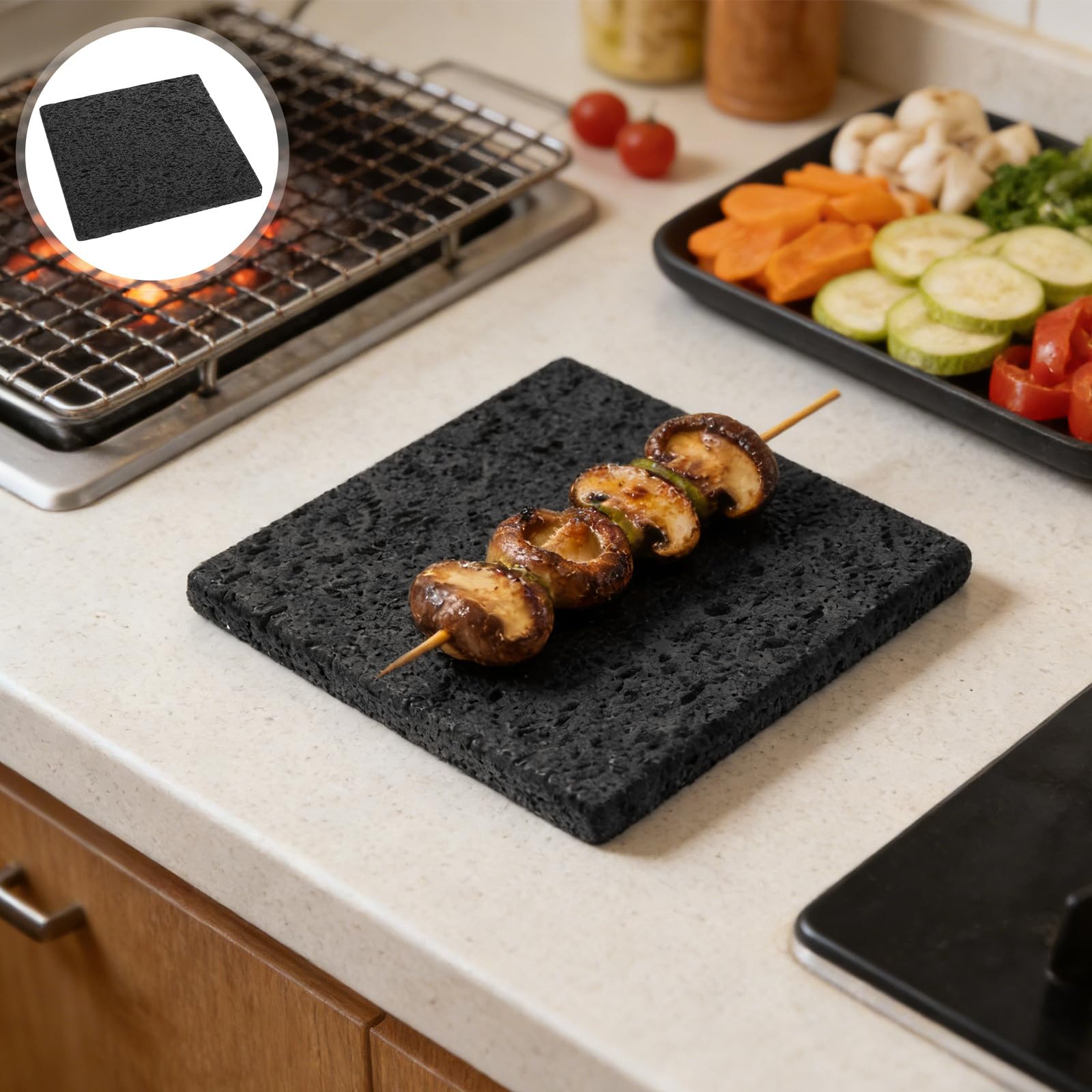 Toyvian Piedra Volcánica para Asar Parrilla Coreana de Cocina Saludable para Carne Verduras y Pescado Base de Roca Natural para Barbacoa Gas Piedra de Cocina Antiadherente y Distribución