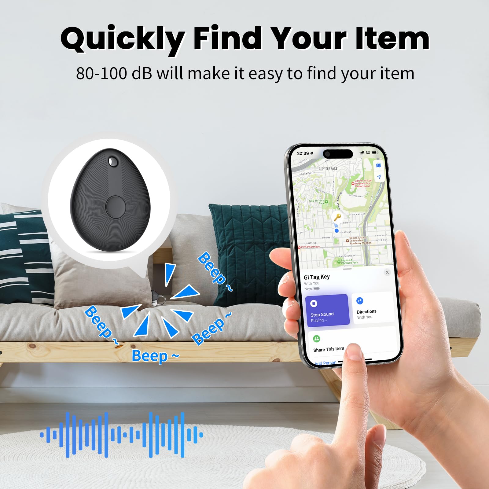 Traceur Tag Compatible avec l'app Apple Localiser (Uniquement iOS),2 Pcs/Noir
