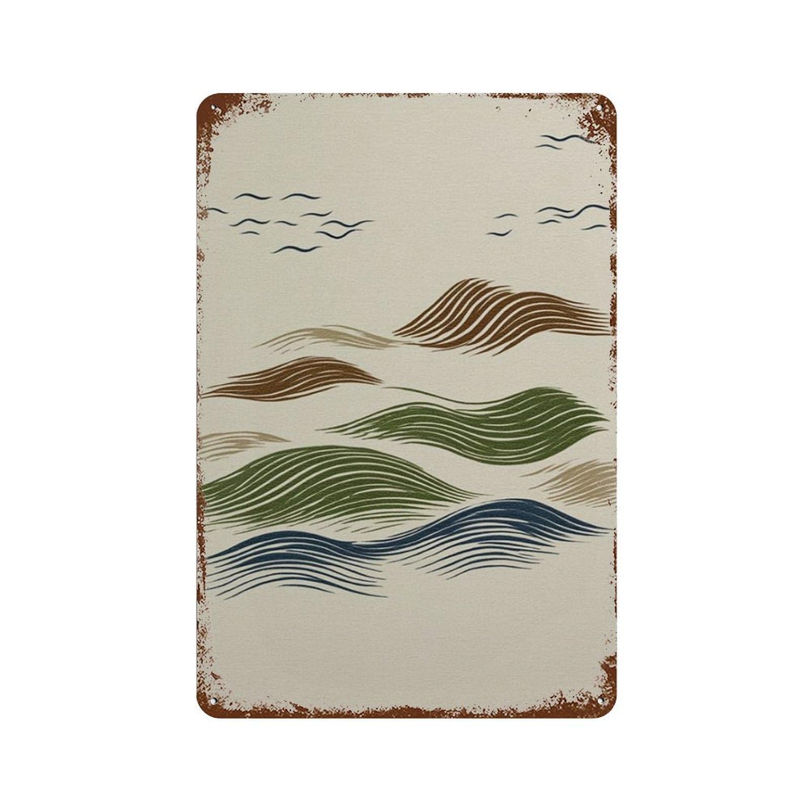 xiaoxiaoshen Abstract Landscape Rolling Hills Minimal Nature Neutral Scandinavian Wall Decor Art Metal Tin Poster Modern Home Decor Art Home Bar Shop Decorations Vintage Sign 30x20cm