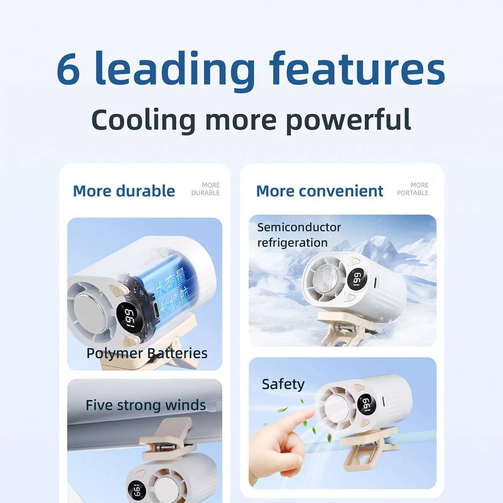 Ventilatore a Clip per Condizionatore Auto con Display a LED, Rotazione di 360° e 199 Livelli di Velocità, Semicooling, Ventilatore Mini Ricaricabile Portatile per Esterni, Campeggio e Viaggi