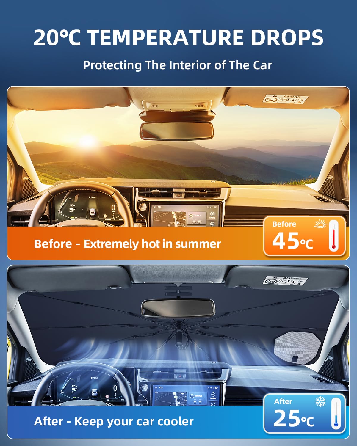 [Aggiornato] Parasole per Parabrezza Ford Puma 2020-2026, Parasole Pieghevole Blocca Raggi UV & Calore, Protezione Visore Solare Facile Installare e Piegare, Accessorio Estate