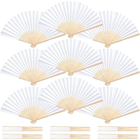 DomeStar Hand Fans Foldable Pack of 15, White Folding Paper Fans