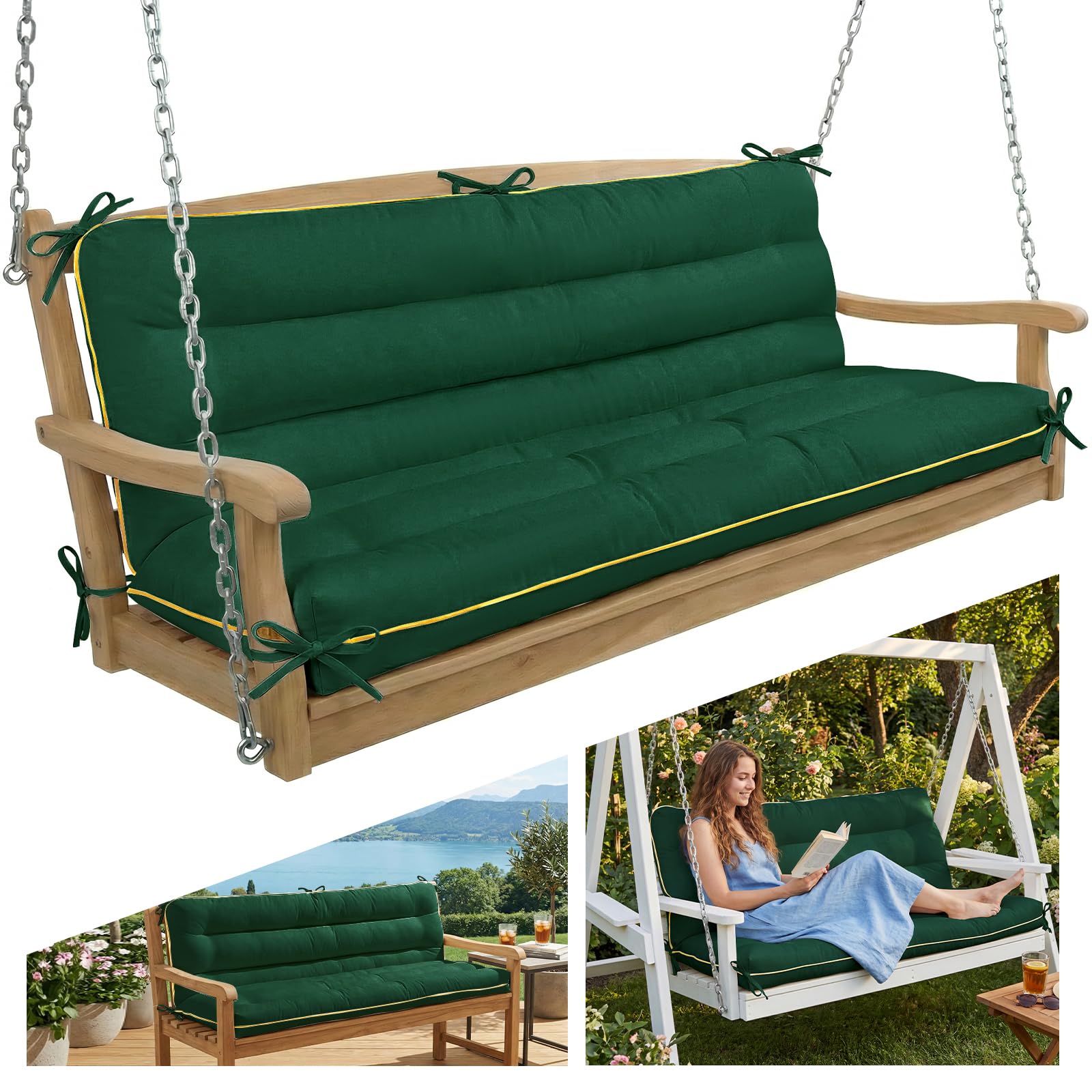 AS AWESLING Outdoor Swing Cushion with Backrest, Tie Straps & Memory Foam