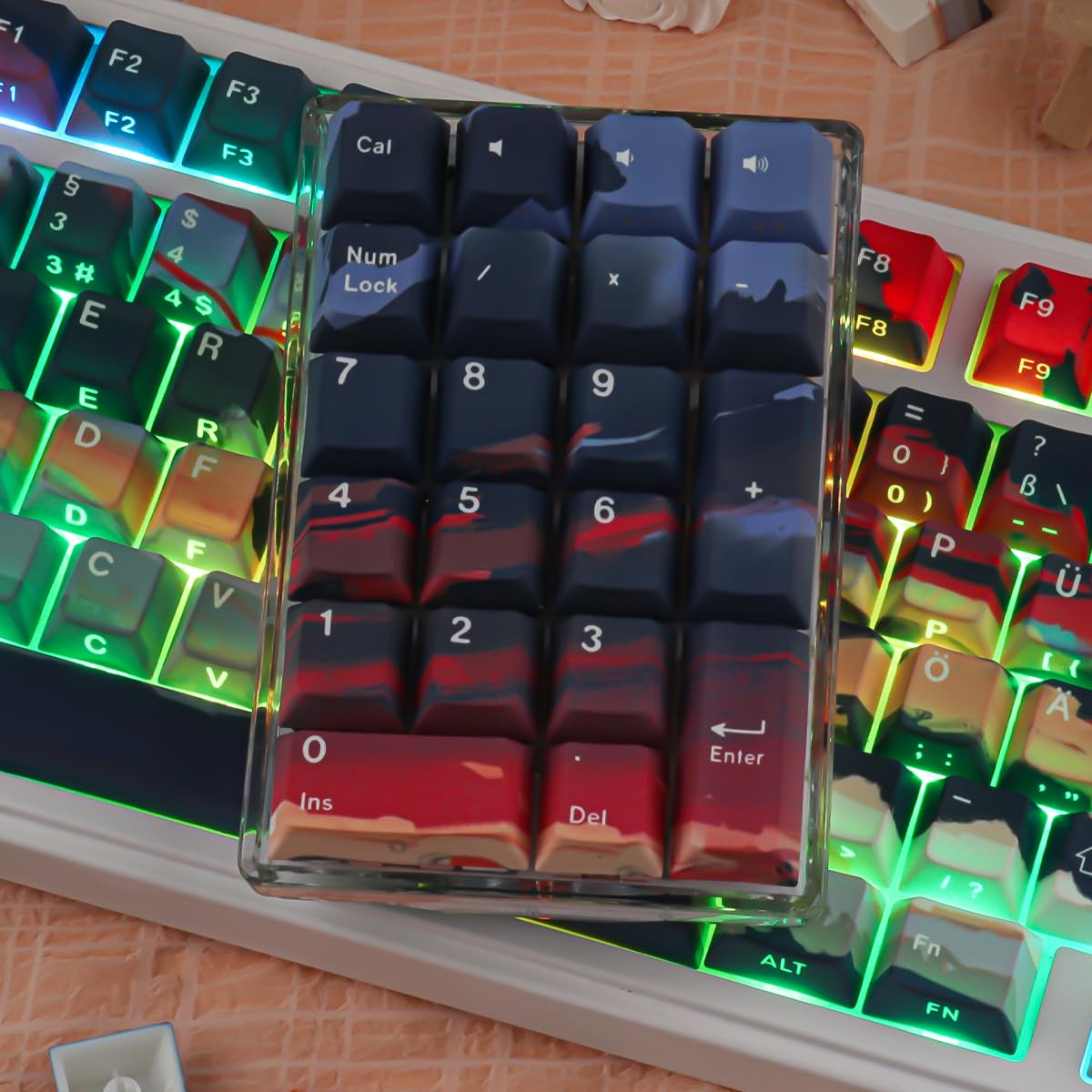 PBT ISO Keycaps, 133 Keys Cloud and Mist Keycaps, Side Print Shine Through Custom Keycap for Cherry MX Switch German QWERTZ Layout Mechanical Keyboards