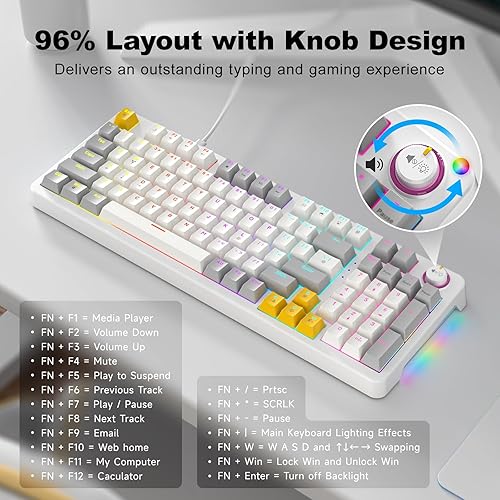 Miniatura 6 de GEEZER AK96 - Teclado mecánico para juegos, interruptores rojos preiluminados, 96 teclas de tamaño completo con retroiluminación LED colorida,