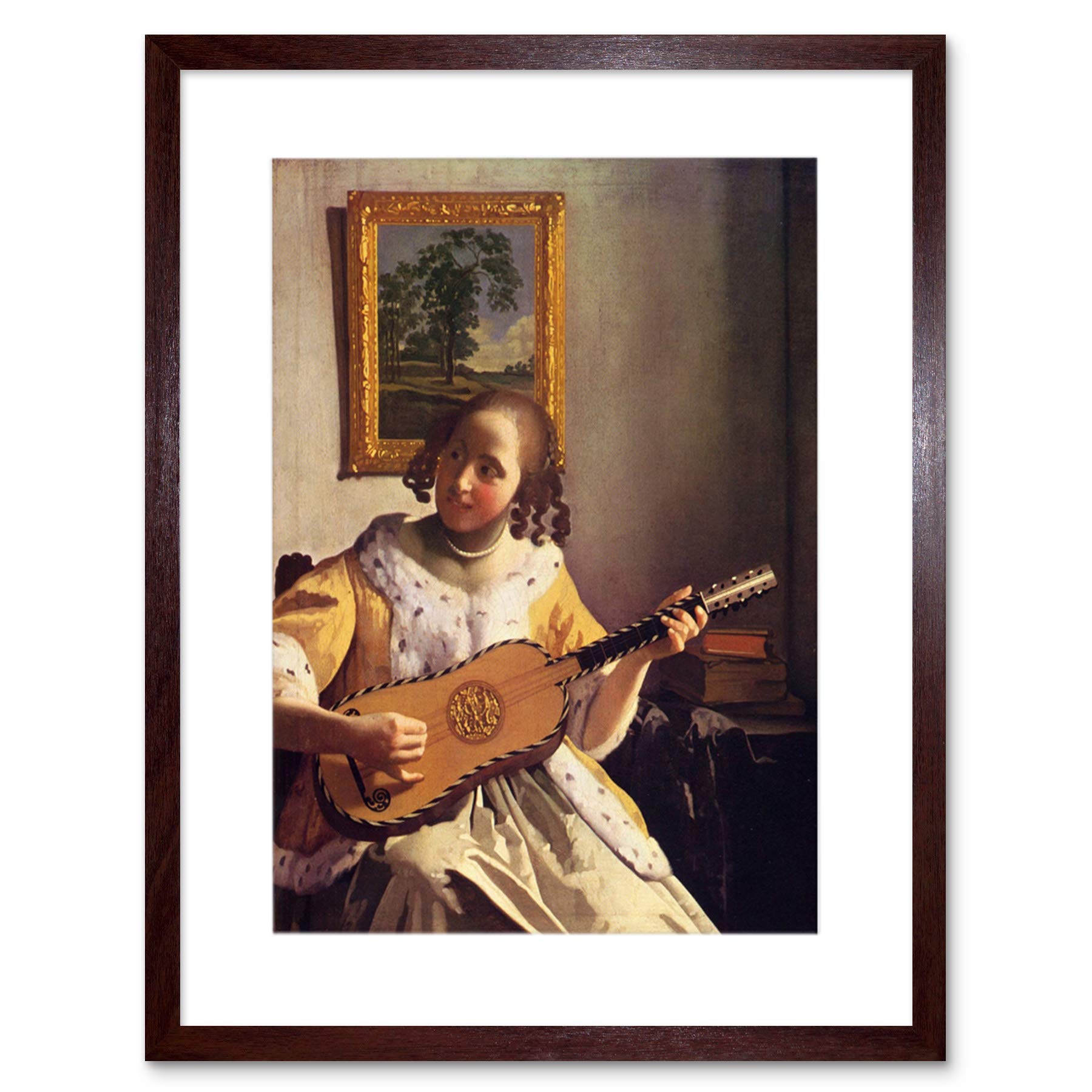 Wee Blue Coo Brown Painting Vermeer Guitar Player Old Master Framed Wall Art Print