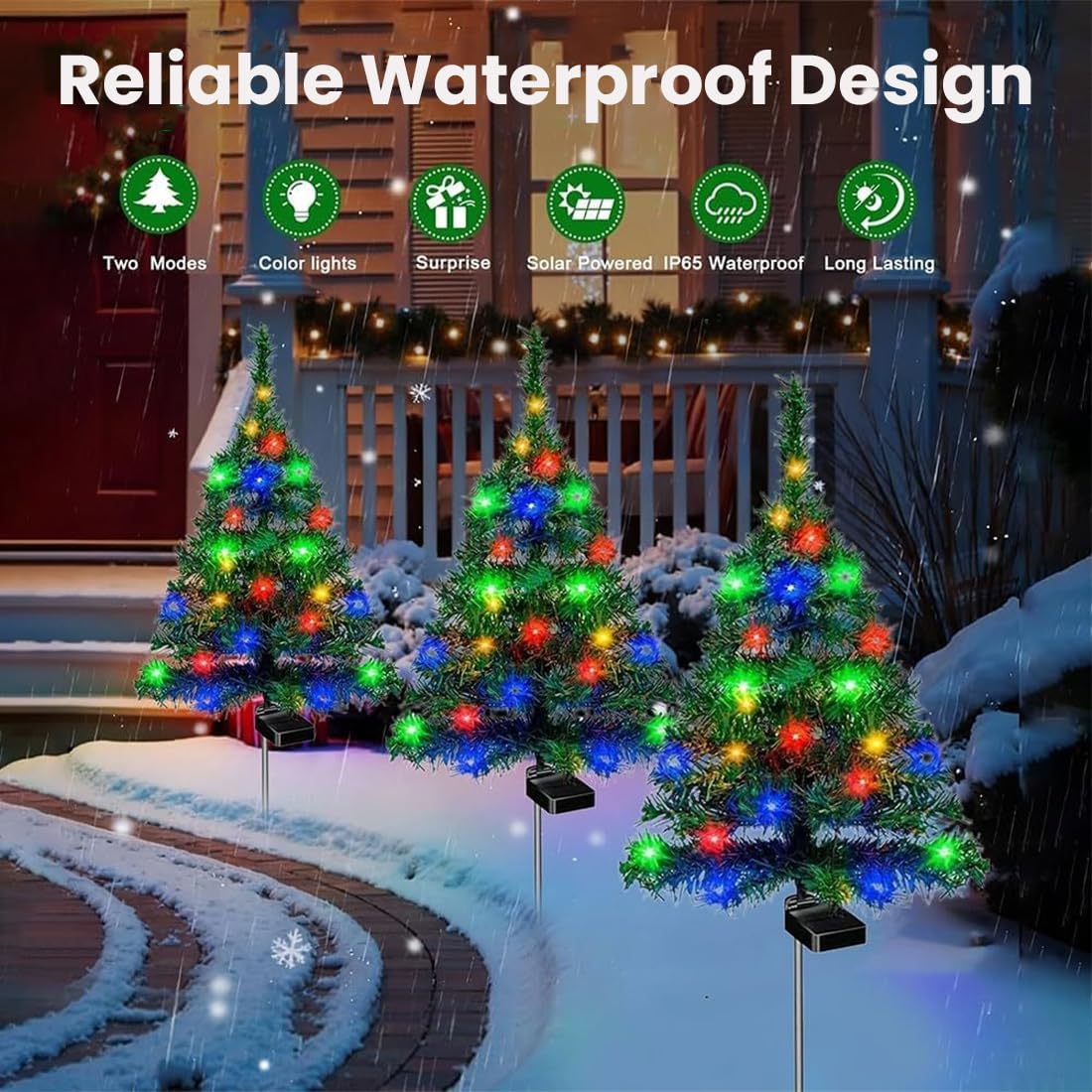 2026 New Waterproof Solar Christmas Tree Lights Holiday Decorations, Outdoor Courtyards, Gardens, Lawns, Small Path Lights, Atmosphere Lights, Solar Pathway Christmas Tree Stake Lights (2PCS)