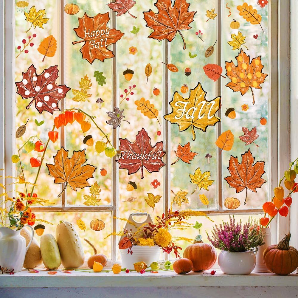 Fall Window Clings For Glass Thanksgiving Clings Decor For Windows