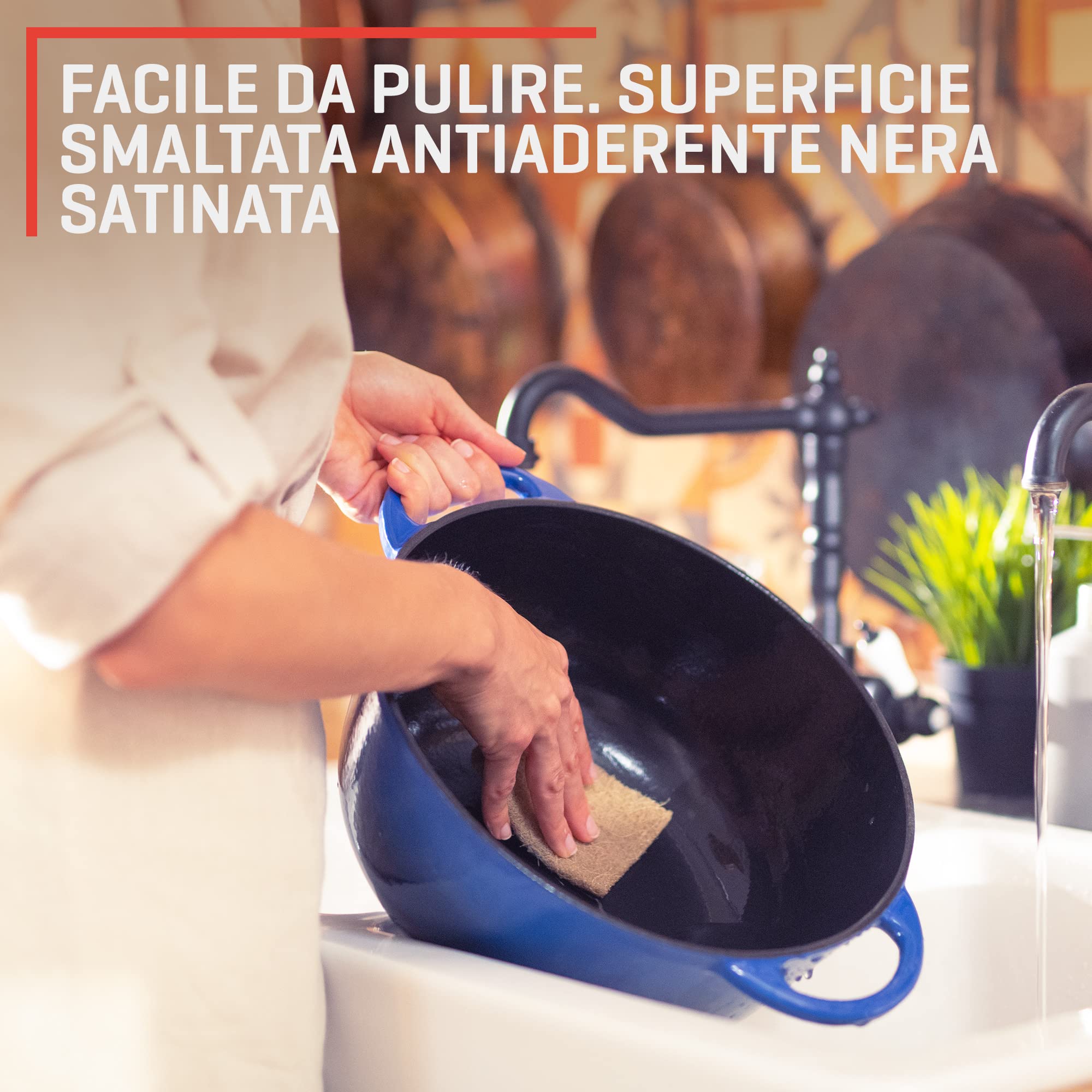 Uno Casa Pentola Forno Olandese in Ghisa Smaltata 5,6 litri Blu con Presine e Sottopentola in Silicone