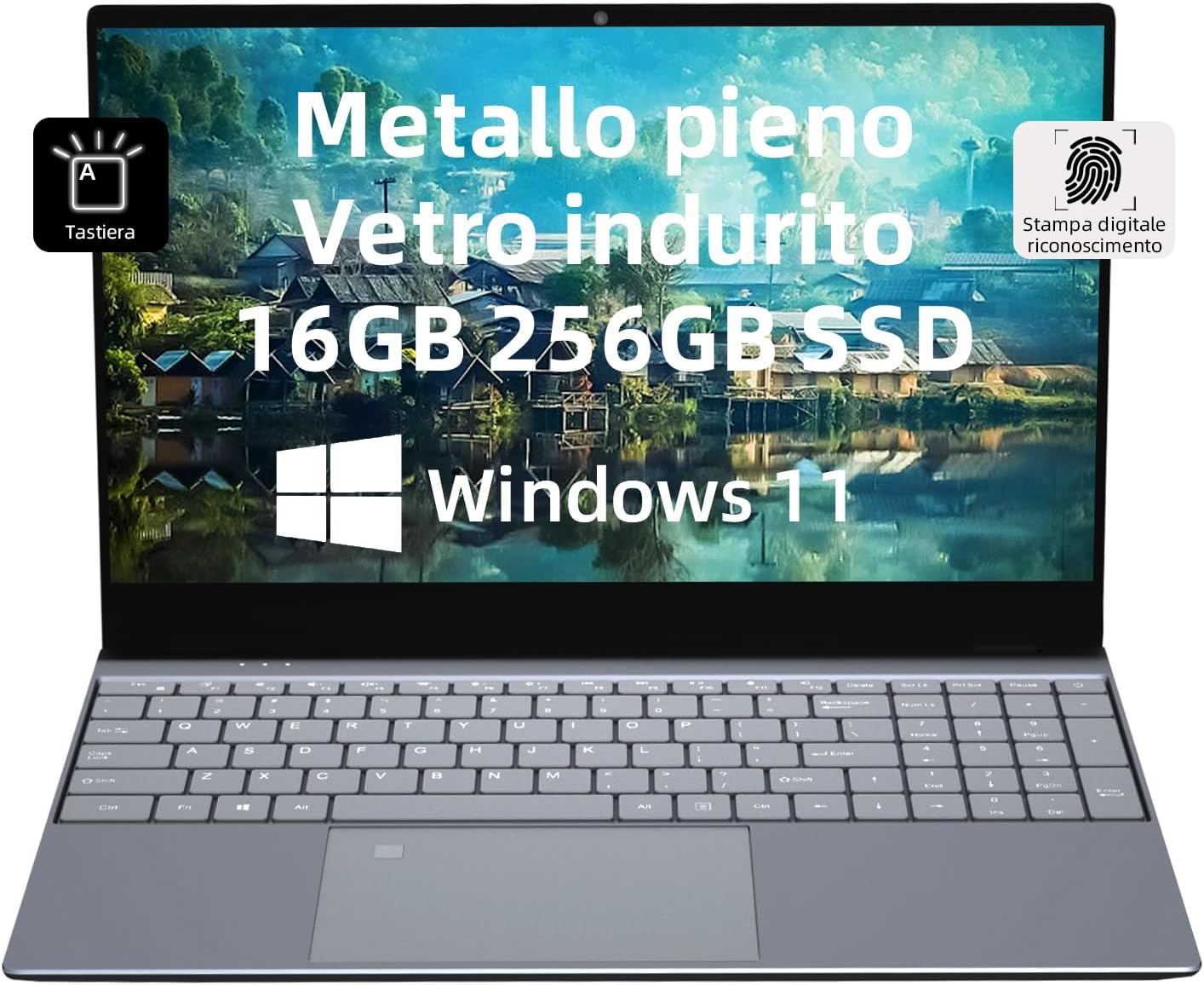Morostron Computer Portatile 15,6 Pc Portatile Windows 11, 16GB RAM 256GB SSD, Processore Intel N5095,display FHD, tastiera retroilluminata, lettore impronte digitali, corpo in metallo