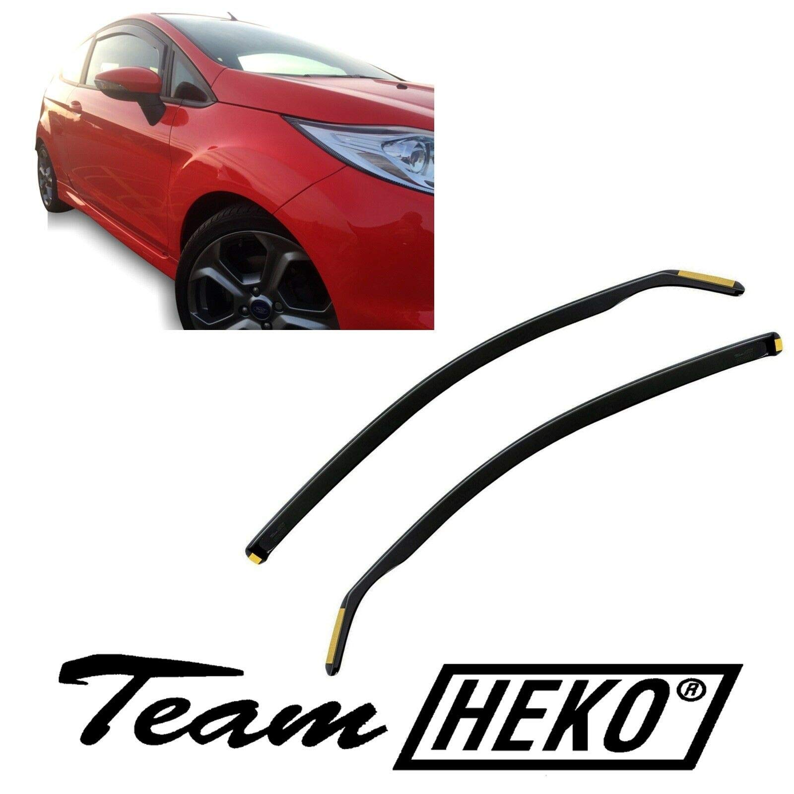 J&J AUTOMOTIVE Heko Déflecteurs d'air et de Vent pour Ford Fiesta 6 2009-2017 3P. Berline, Lot de 2pcs, Teintés, Avant et Arrière, Aérodynamique