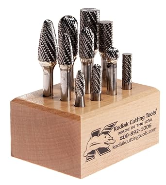 Kodiak Cutting Tools 4J-518Y-JQ3L USA Made Carbide Bur Set on 1/4 Shanks, Assorted (Pack of 10)