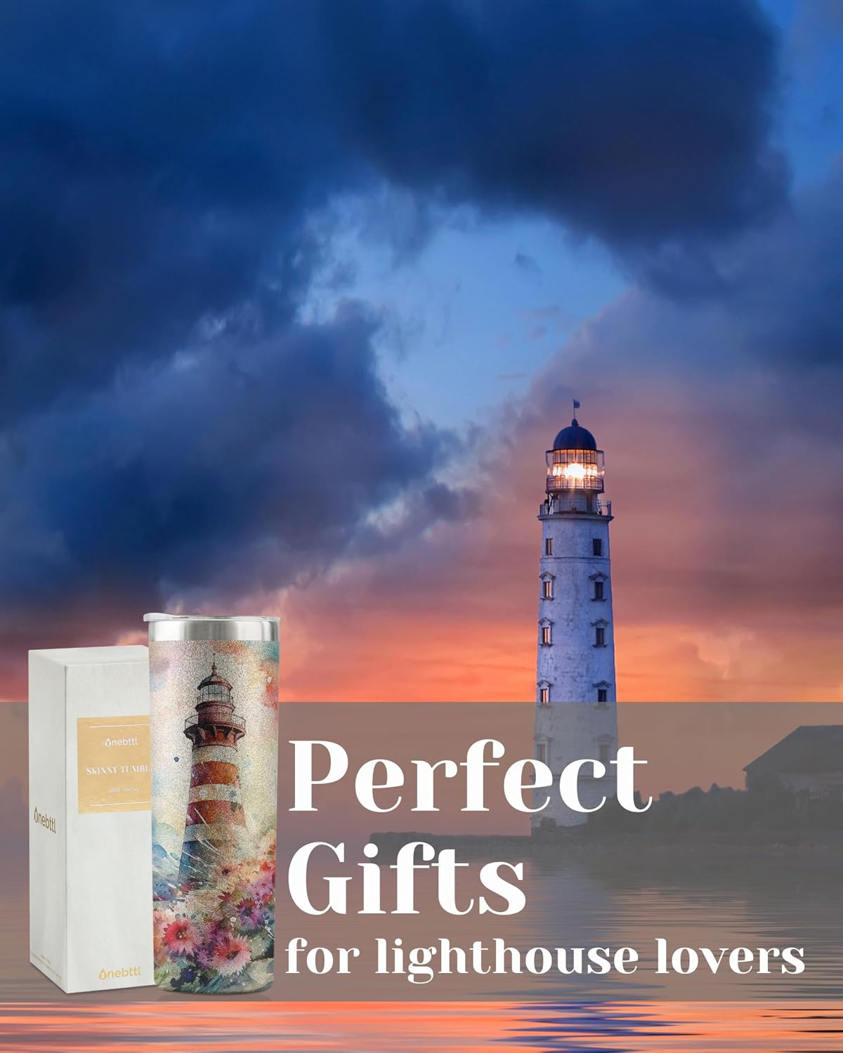 Onebttl Lighthouses Gifts for Lighthouse Lovers on National Lighthouse Day, Birthday and Chirstmas, 20 oz Insulated Stainless Steel Tumbler - Wave