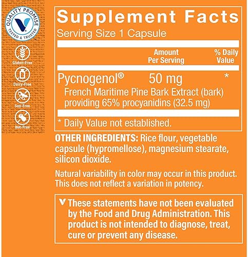 Miniatura 2 de The Vitamin Shoppe Pycnogenol 50mg - Antioxidante que apoya la salud cardiovascular, de la piel y celular (90 cápsulas)