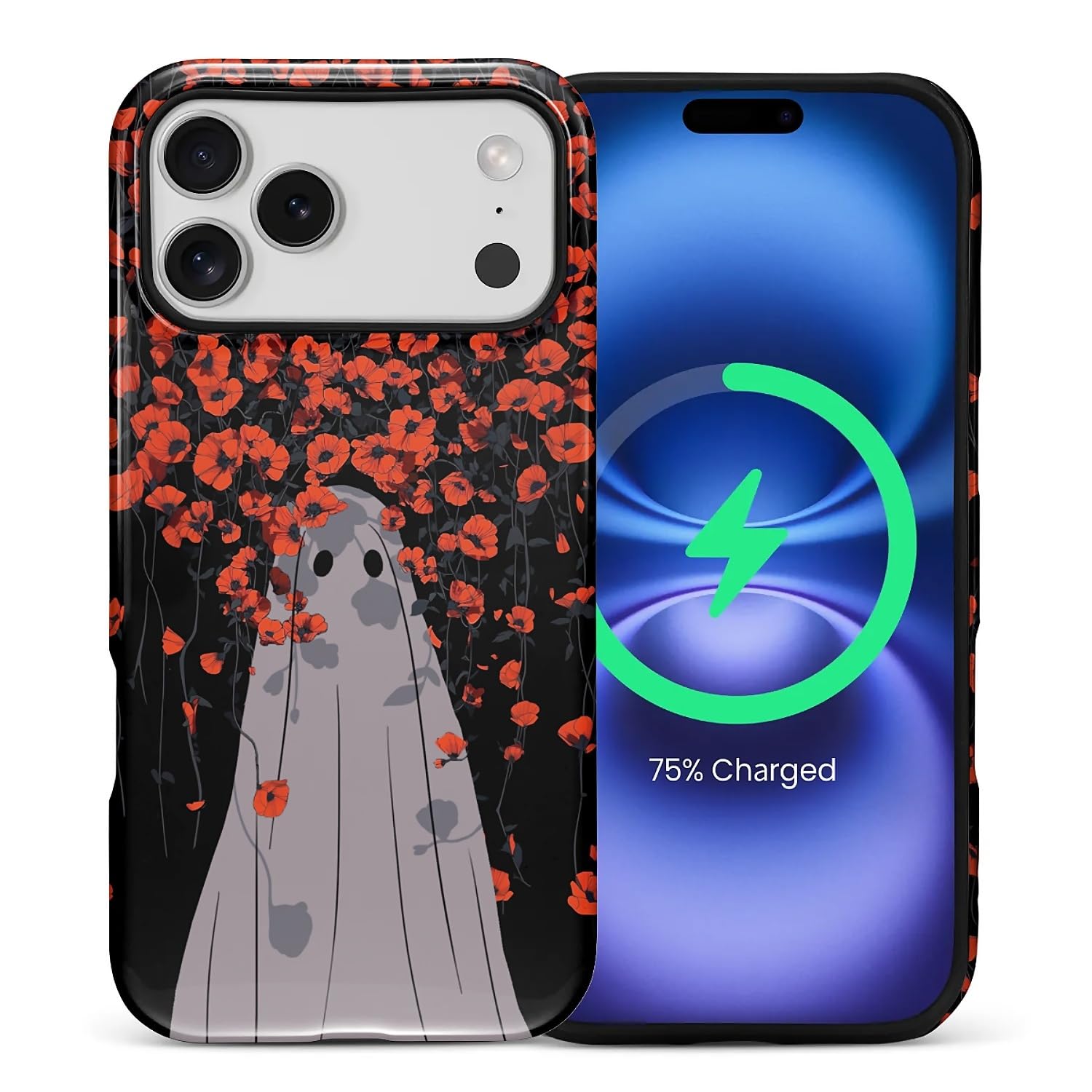for iPhone 17 Pro Max Case for Women Girl Men Boy, Compatible with MagSafe, Shockproof Soft Silicone & Hard PC Shell Protective Case for iPhone 17 Pro Max - Spooky Lonely Flower Ghost Spooky Lonely Flower Ghost IPhone 17 Pro Max