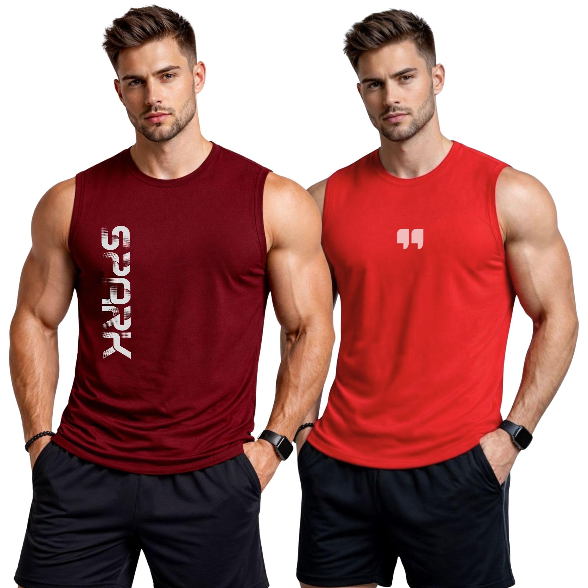 3colors 3Colours Men's Gym Vest | Sleeveless Dry Fit Sports Tank Tops | Quick Dry Workout, Running, Training & Fitness Activewear Combo Pack of 2-picture-49