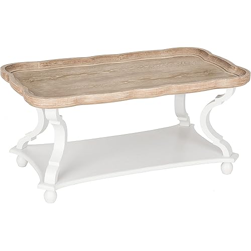COZAYH Rustic Farmhouse Cottagecore Coffee Table, Natural Tray Top Sofa Table for Family, Dining or Living Room, Small Spaces, Handcrafted Finish, Modern
