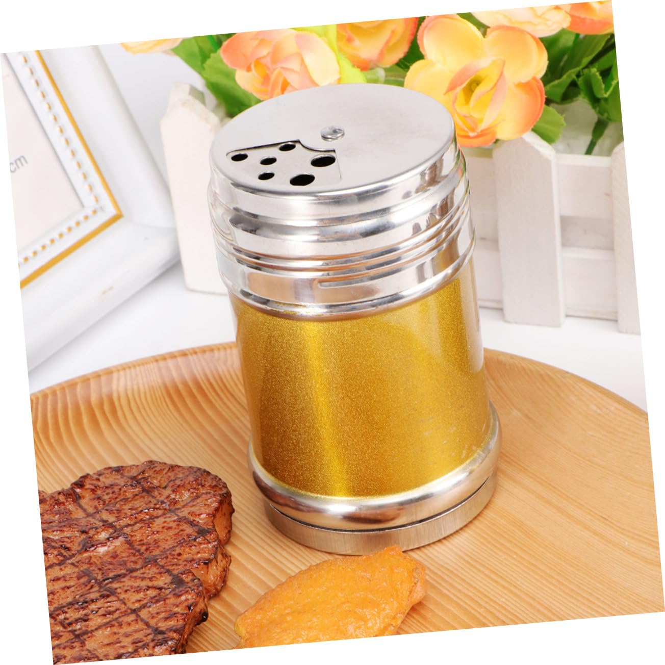 STOBAZA Cooking Shaker Set 3 Pcs Large Spice Jars Lids Stainless Steel for Pepper Salt Easy to Clean Random Color